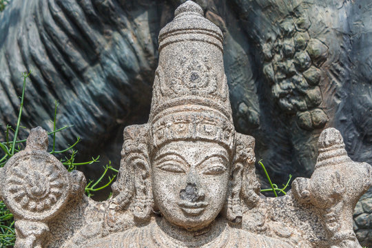 Beautiful Hindu god lord vishnu stone carving