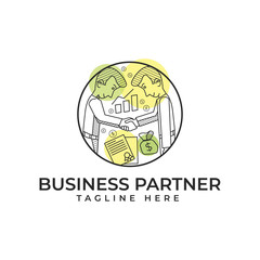 Business Partner Mono Line Logo Vector Icon Illustration