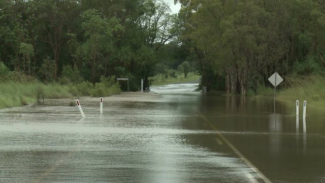 Flood Waters Cover Road After Cyclone In Australia - Carlos