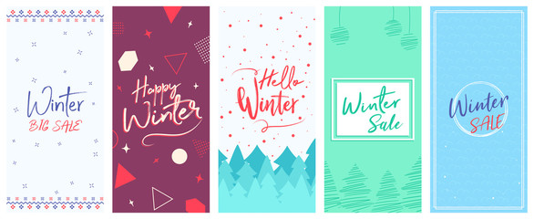 Winter DL Flyer Banner poster template vector illustration Background greeting card set pack