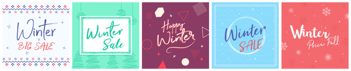 Winter Cover Flyer Banner poster template vector illustration Background greeting card set pack