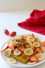 Waffles banana strawberries