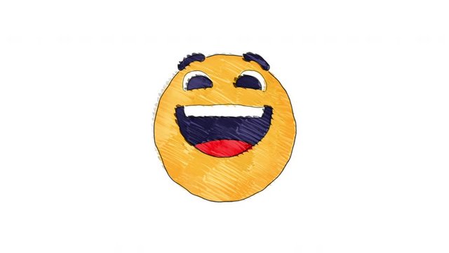 Stop motion animation of marker drawn Rofl emoji on a whiteboard. Perfectly loop-able emoticon. High quality 4k footage. Hand drawn cartoon animation style.