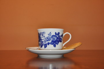 Elegant vintage coffee porcelain drink set on wooden table