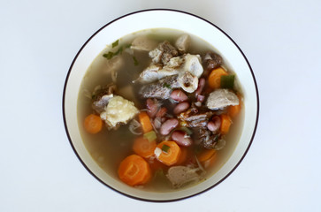 Red kidney bean soup on white background. Indonesian food. 