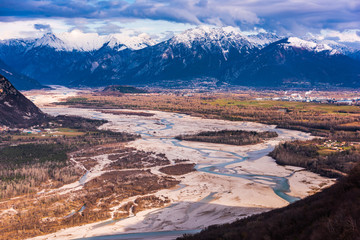 The meanders of the Tagliamento. Last natural river of Europe. Friuli. Italy