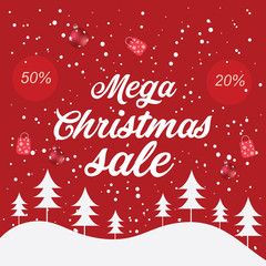 Fototapeta na wymiar christmas mega sale banner on red background design vector illustration
