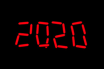 The dial of the electronic clock which shows the year 2020