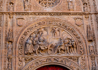 Facade detail Salamanca Cathedral, Salamanca city, Castilla y Leon region, Spain