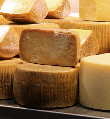 dairy shop with many cheese called Pecorino in Italian language