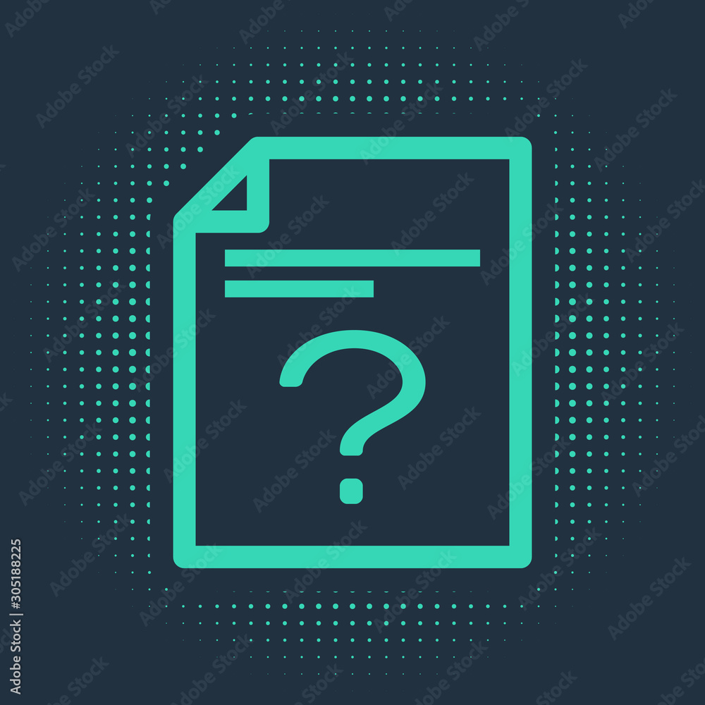Poster green unknown document icon isolated on blue background. file with question mark. hold report, servi