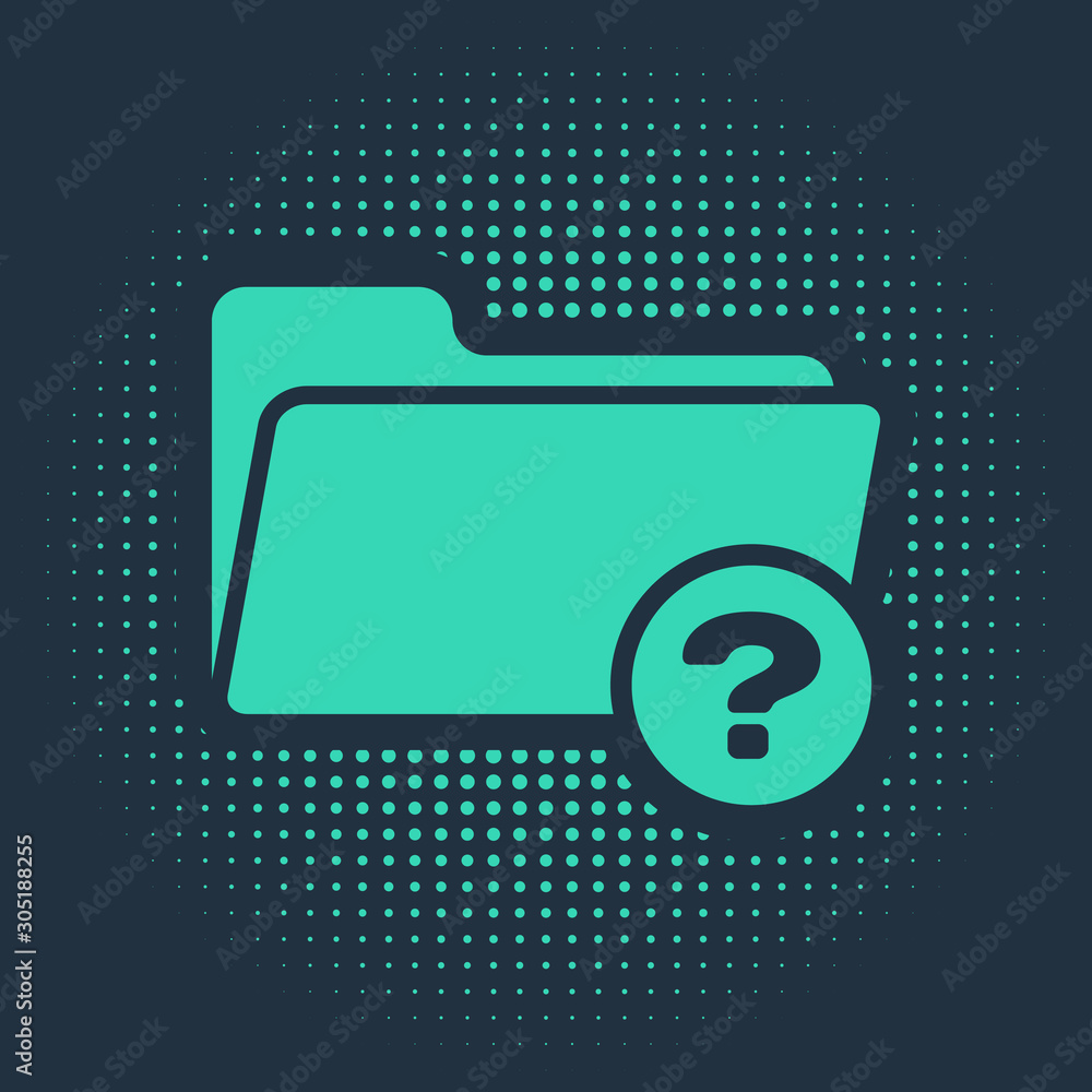 Poster green unknown directory icon isolated on blue background. magnifying glass and folder. abstract circ