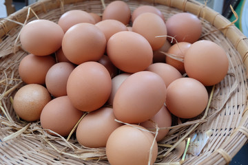 Fresh Eggs in the bamboo basket.