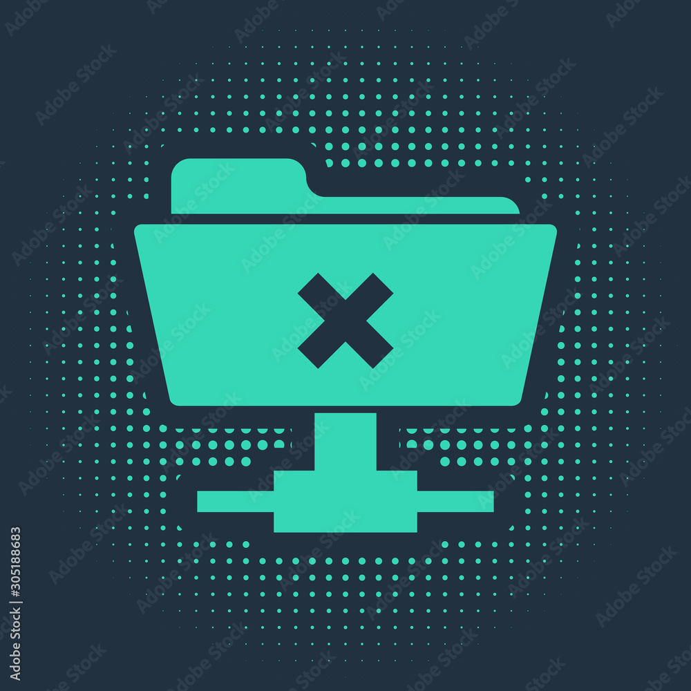 Poster green ftp cancel operation icon isolated on blue background. software update, transfer protocol, rou