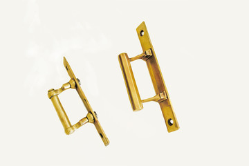 copper door handles on white background, isolate