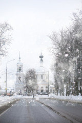 Winter landscape of country fields and roads