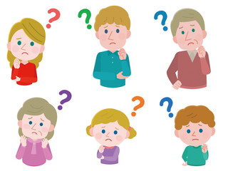 白人　白人　疑問を持つ三世代家族　上半身　イラスト