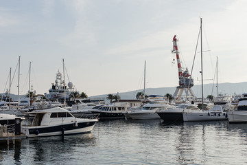Yachts parked in the port.