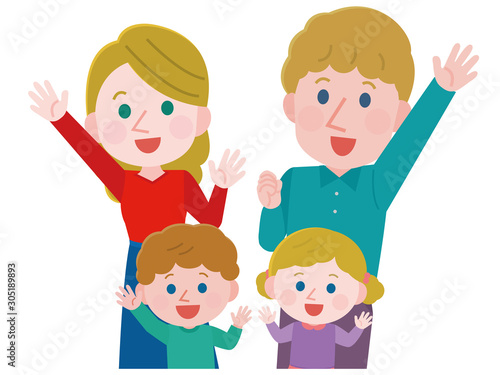 手を振る家族 白人 イラスト Wall Mural Wallpaper Murals こけ田