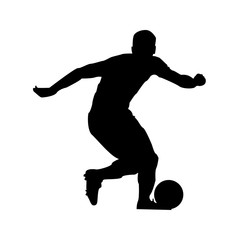 Silhouette of football player moving the ball isolated on white background