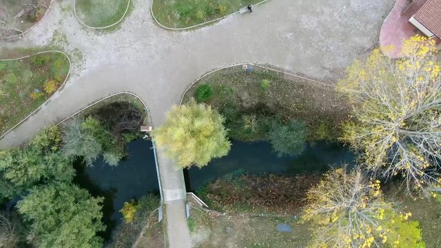 A stream called Ca&ntilde;o de los Molinos, which passes through the Parque de las Pavas, in Benavente, province of Zamora, Spain.
Video made with Mavic two Zoom drone. Vertical view in motion.
