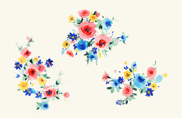 Flowers watercolor illustration.Manual composition.Big Set watercolor elements.