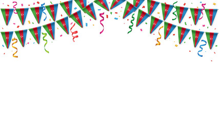 Obraz premium Azerbaijan flag garland white background with confetti, Hang bunting for Azerbaijani independence Day celebration template banner, Vector illustration