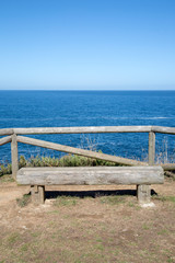 Fototapeta na wymiar Wooden Bench and View from Atalaya Viewpoint, Viavelez