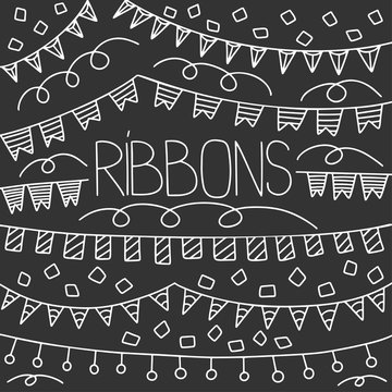 Different garlands and ribbons, vector concept in doodle style.
