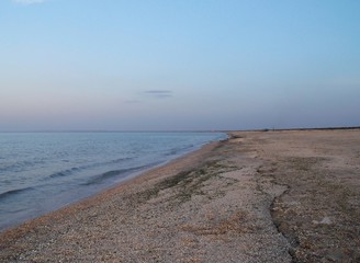 Sea and beach. Foreshore. Sunset.  Journeys. Azov sea. Kazantip. Crimea.