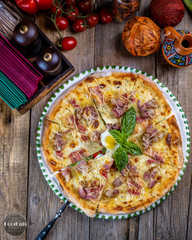 seafood pizza cooked in a wood-fired oven