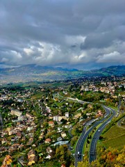 village mountain road sky houses city view panorama  town landscape 