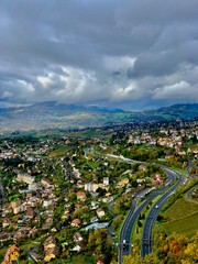 village mountain road sky houses city view panorama  town landscape 