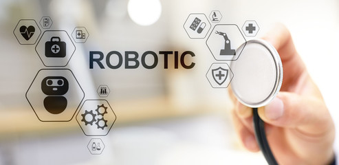 Medical robot rpa automation modern technology in medicine concept.