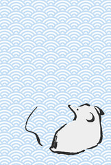 筆手描き　ねずみイラスト　背景青