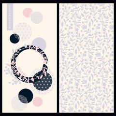 vector set with a card in japanese style with floral and geometric decoration and seamless floral pink pattern - 305196050