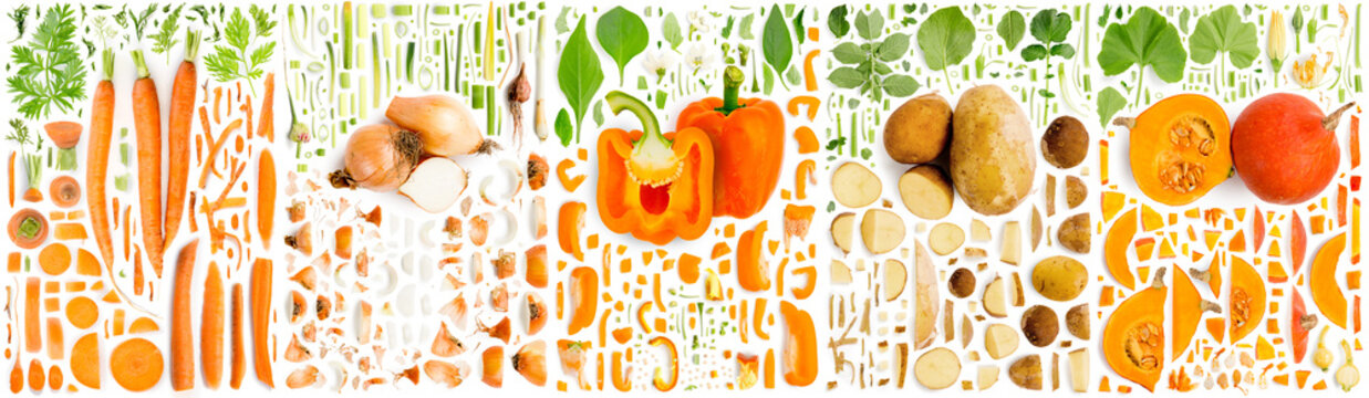 Orange Vegetable Slice And Leaf Collection