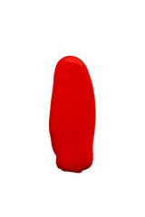 Elongated brushstroke, puddle of red acrylic paint.