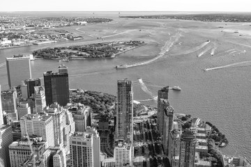 Aerial view of skyscrapers in lower Manhattan