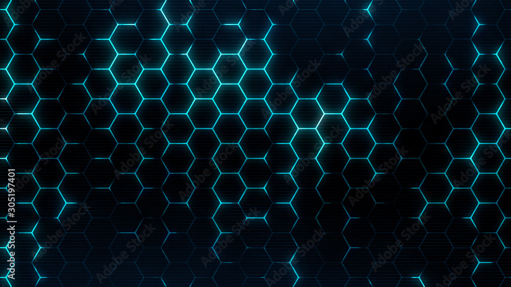 Poster abstract hexagonal background. sci-fi modern texture for cyberspace concept. neon hexagons grid.