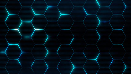 Futuristic surface concept with hexagons. Trendy sci-fi technology background with hexagonal pattern.  - obrazy, fototapety, plakaty