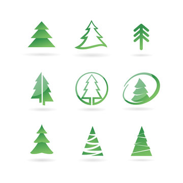 Pine tree logo set bundle - Christmas tree logo holidays winter gift happy wild nature snow vintage