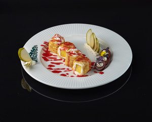 Sushi, rolls, are a traditional dish of the cuisine of the land of the rising sun.