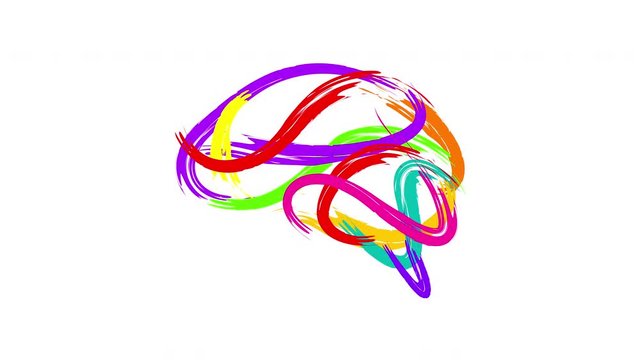 Abstract human brain written animation. Doodle hand drawn brush style. Creative idea symbol, icon design on white background.