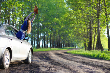 Girl in the countryside in the evening