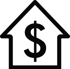dollar sign inside home icon on white background