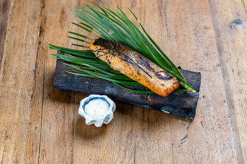 Grilled Black Sea flounder with lemon and sauce