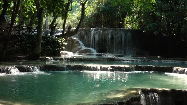 Slowmotion of Beautiful Kuang Si Waterfall with Blue Green Water