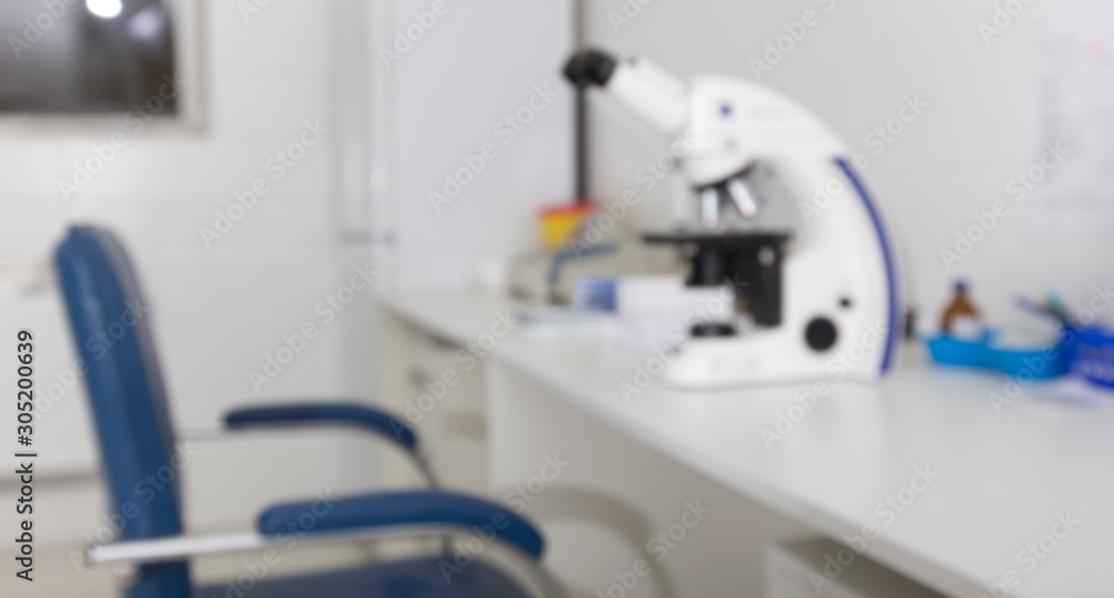 Poster Blurred motion of modern microscope for analysis in big laboratory