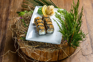 baked rolls, with vegetables, with fish, with seafood